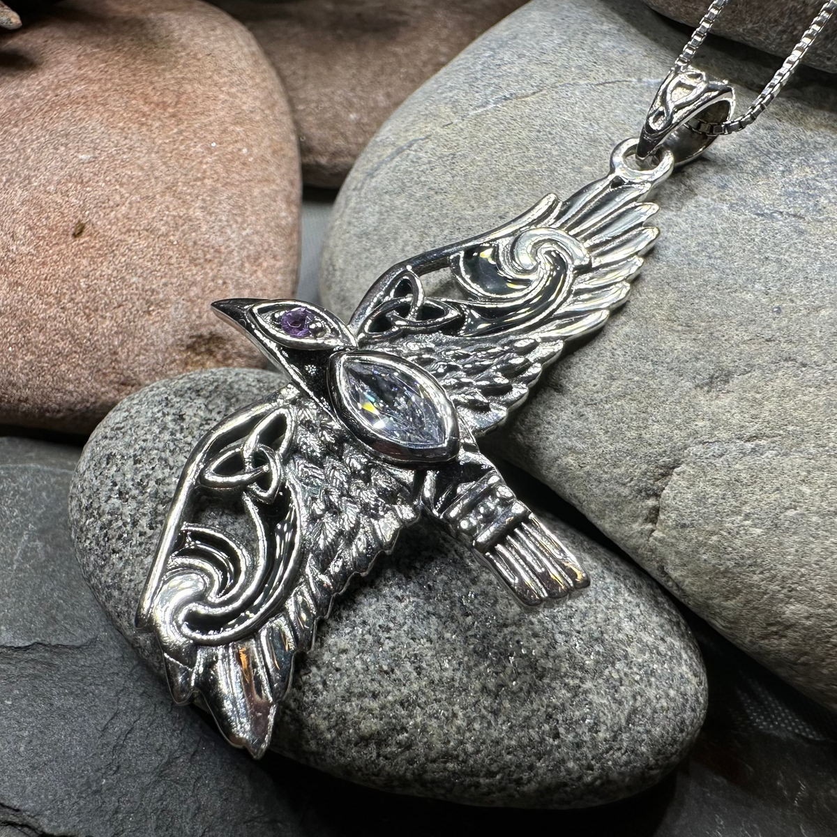 Oryx Celtic Raven Necklace in Sterling Silver