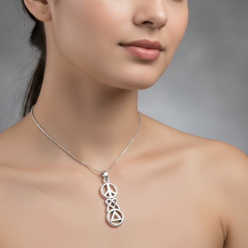 Peace, Love, & Sobriety Celtic AA Necklace in Sterling Silver | Pendant | Wiccan Center