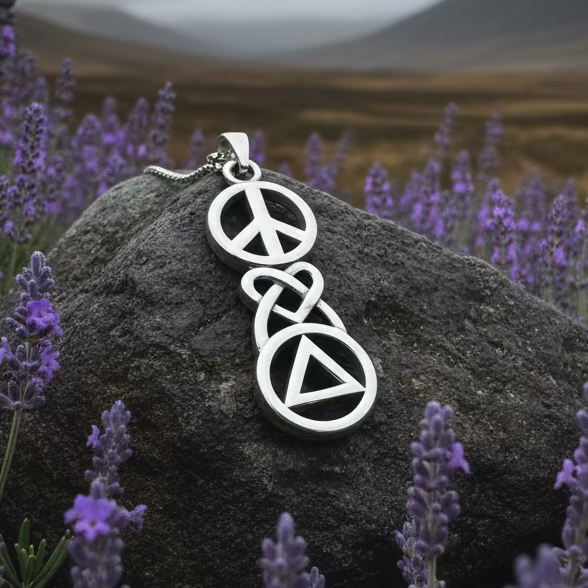 Peace, Love, & Sobriety Celtic AA Necklace in Sterling Silver | Pendant | Wiccan Center