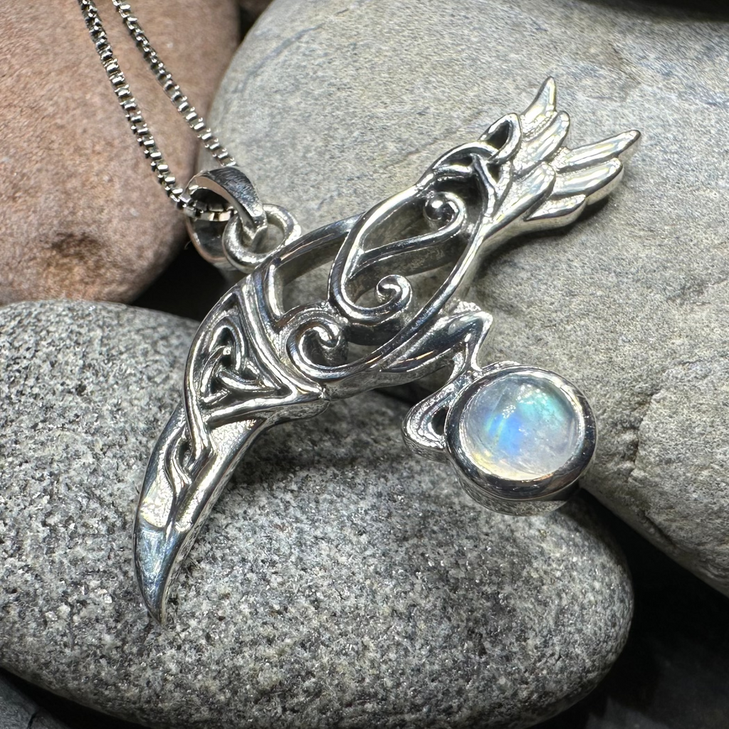 Watcher Celtic Raven Necklace in Sterling Silver | Pendant | Wiccan Center