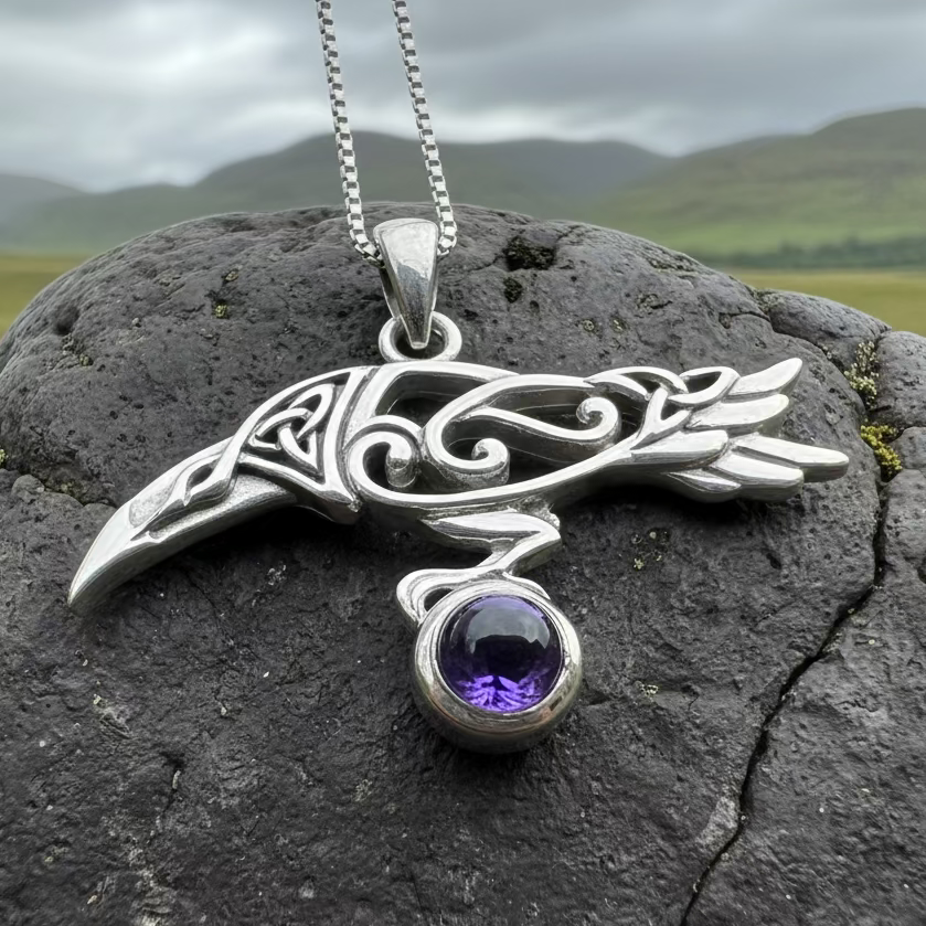 Watcher Celtic Raven Necklace in Sterling Silver | Pendant | Wiccan Center