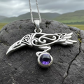 Watcher Celtic Raven Necklace in Sterling Silver | Pendant | Wiccan Center