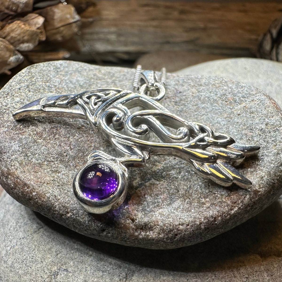 Watcher Celtic Raven Necklace in Sterling Silver | Pendant | Wiccan Center