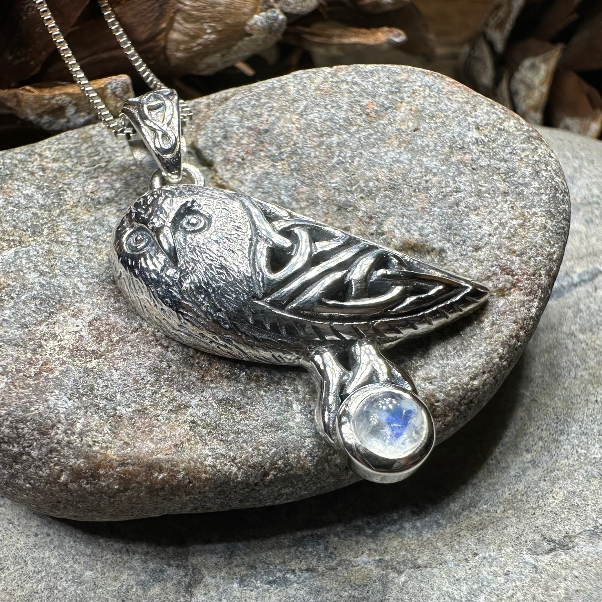 Minerva Celtic Owl Necklace in Sterling Silver