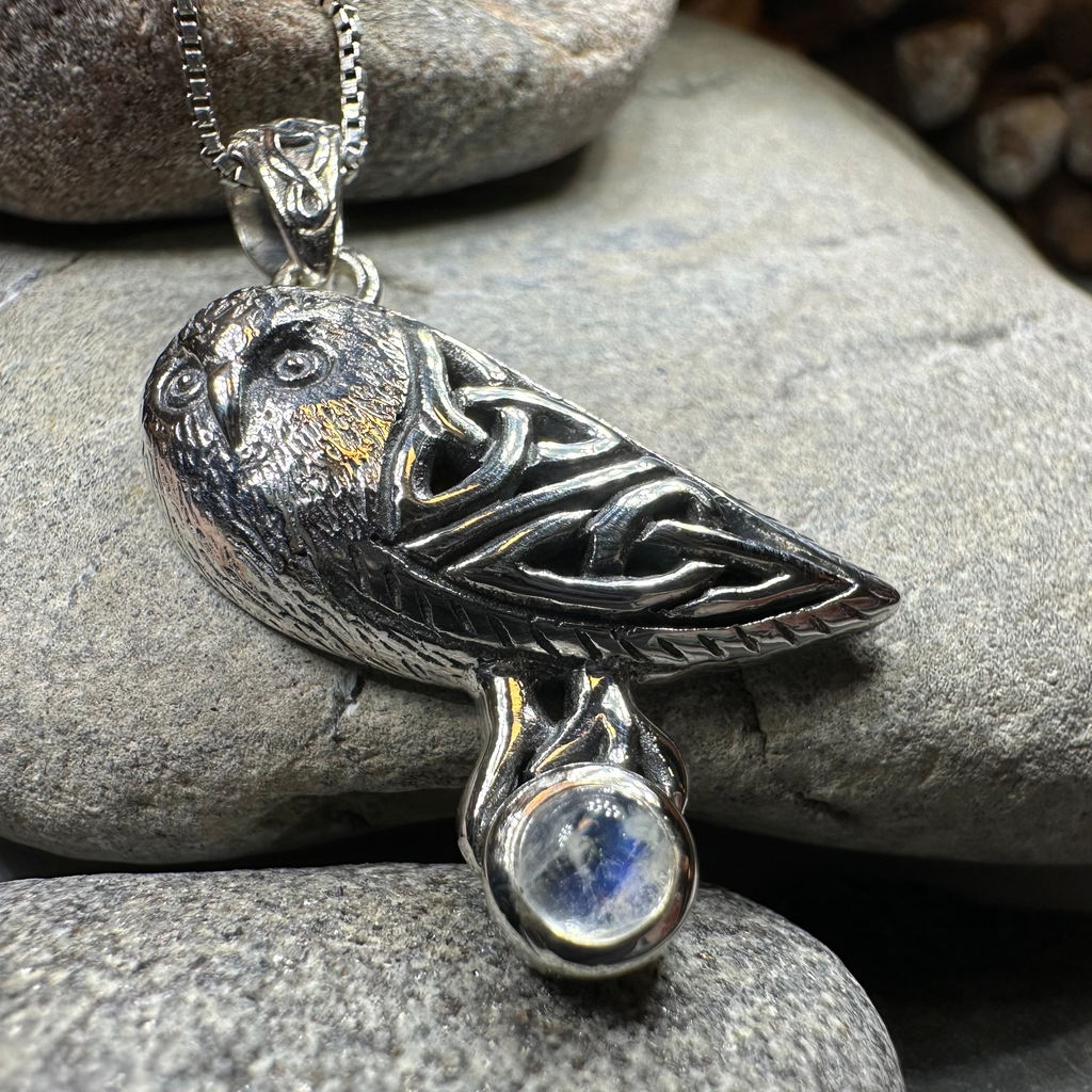 Minerva Celtic Owl Necklace in Sterling Silver
