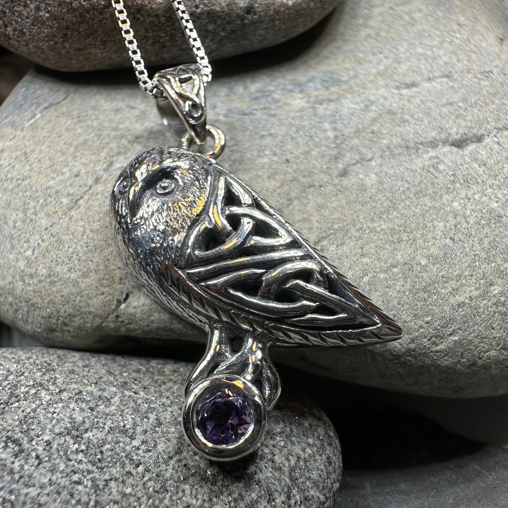 Minerva Celtic Owl Necklace in Sterling Silver