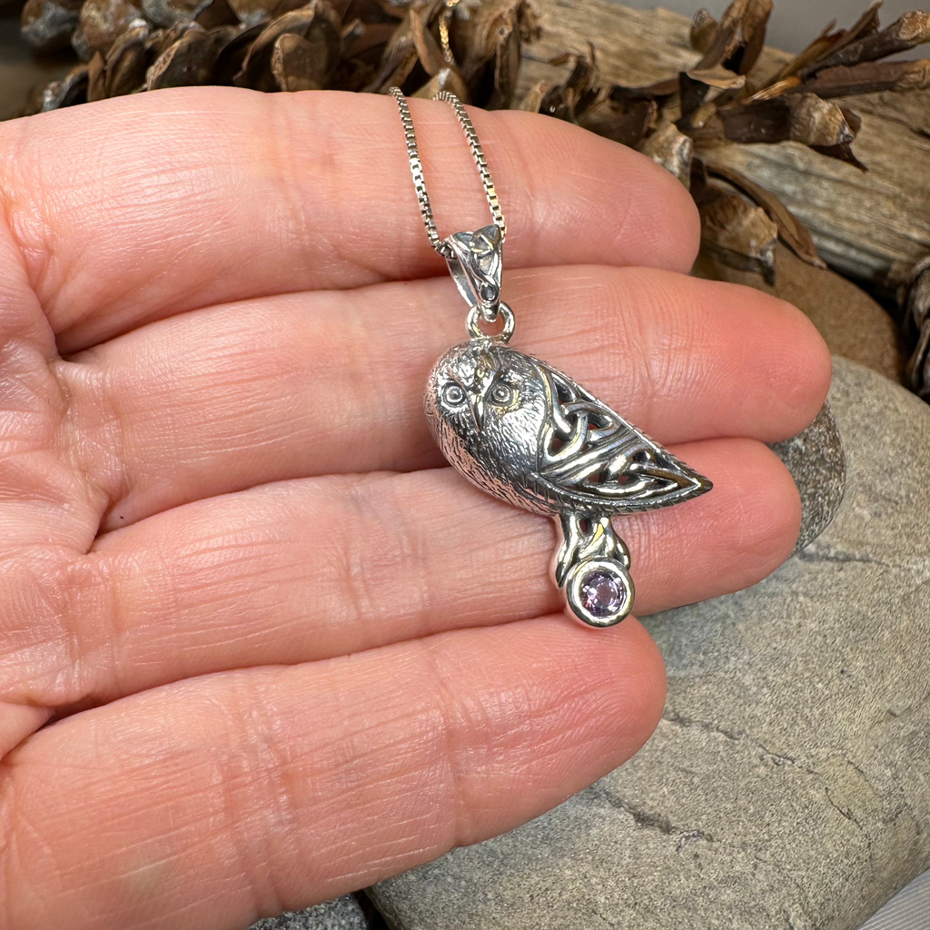 Minerva Celtic Owl Necklace in Sterling Silver
