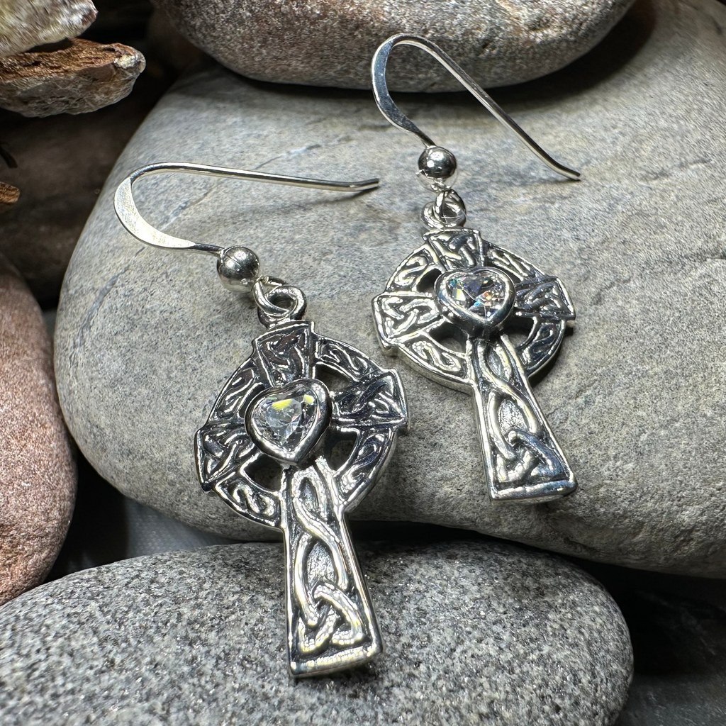 Celtic Cross Heart Earrings | Dangle Earrings | Wiccan Center