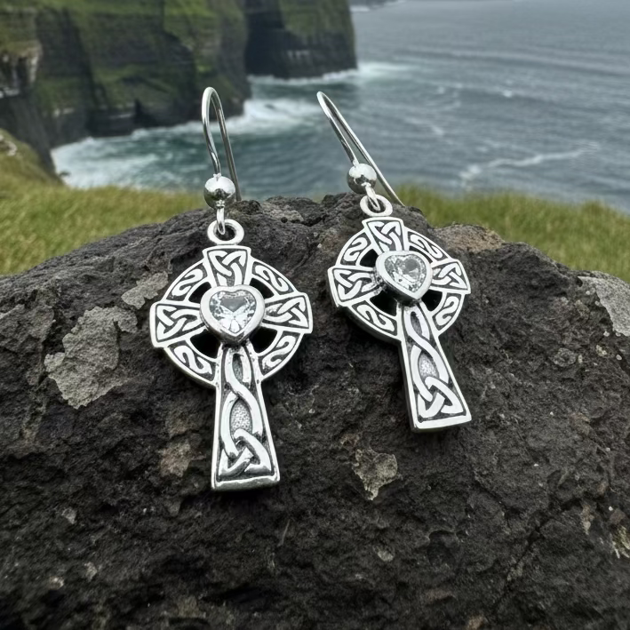 Celtic Cross Heart Earrings | Dangle Earrings | Wiccan Center