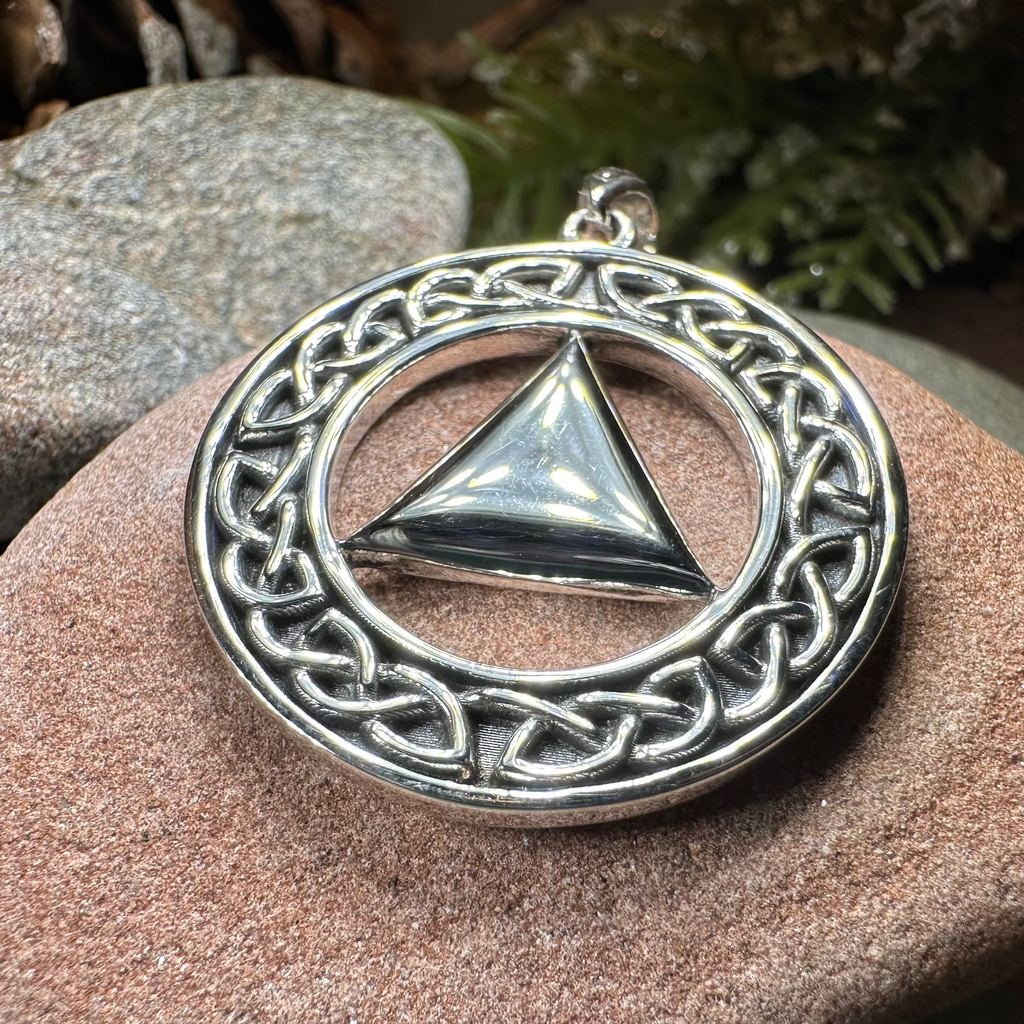Large Celtic AA Sobriety Necklace in Sterling Silver | Pendant | Wiccan Center