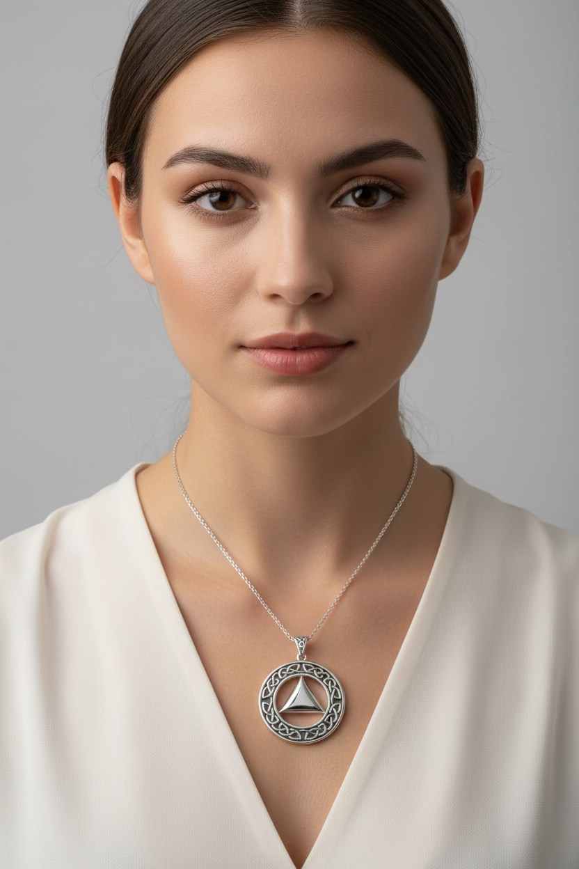 Large Celtic AA Sobriety Necklace in Sterling Silver | Pendant | Wiccan Center