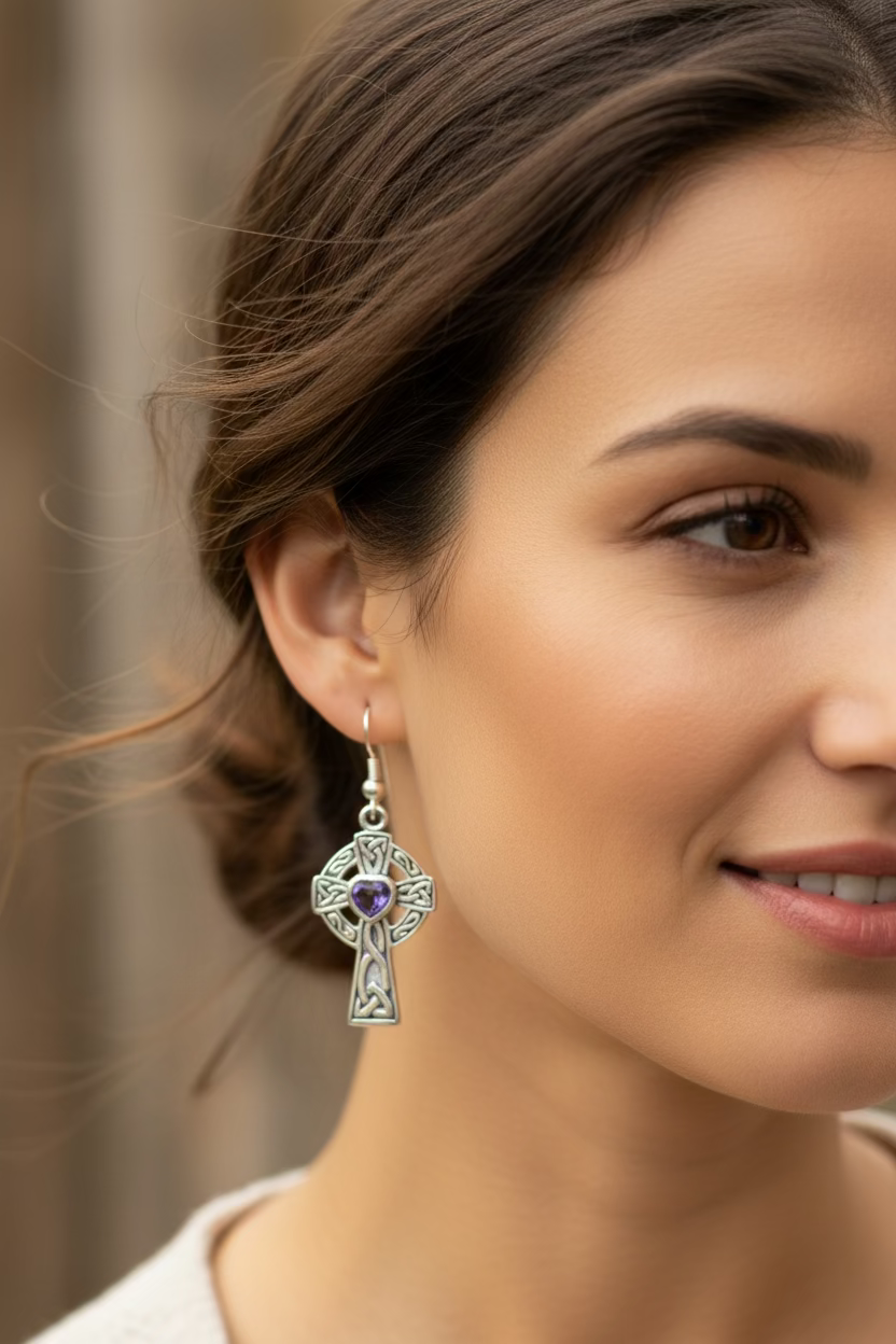Celtic Cross Heart Earrings | Dangle Earrings | Wiccan Center