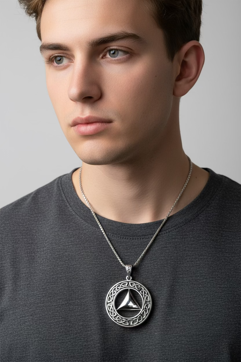 Large Celtic AA Sobriety Necklace in Sterling Silver | Pendant | Wiccan Center