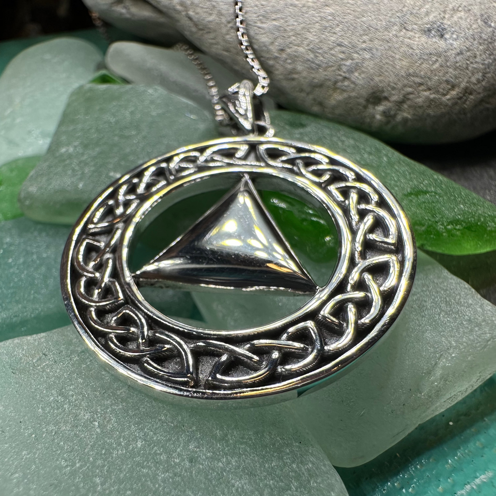 Large Celtic AA Sobriety Necklace in Sterling Silver | Pendant | Wiccan Center
