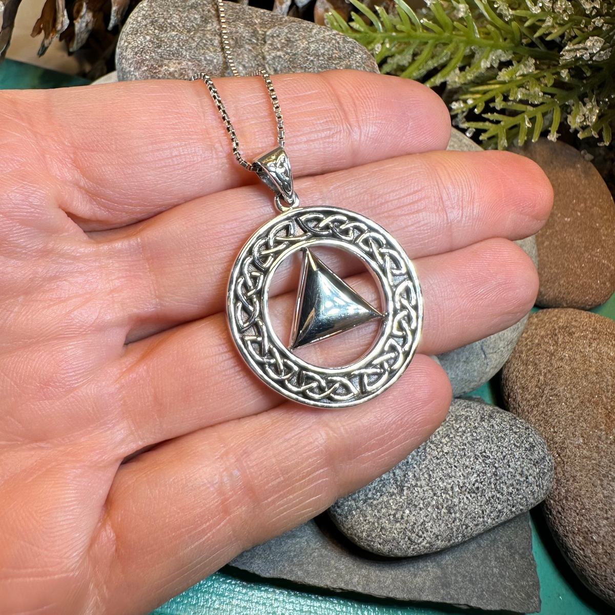 Large Celtic AA Sobriety Necklace in Sterling Silver | Pendant | Wiccan Center