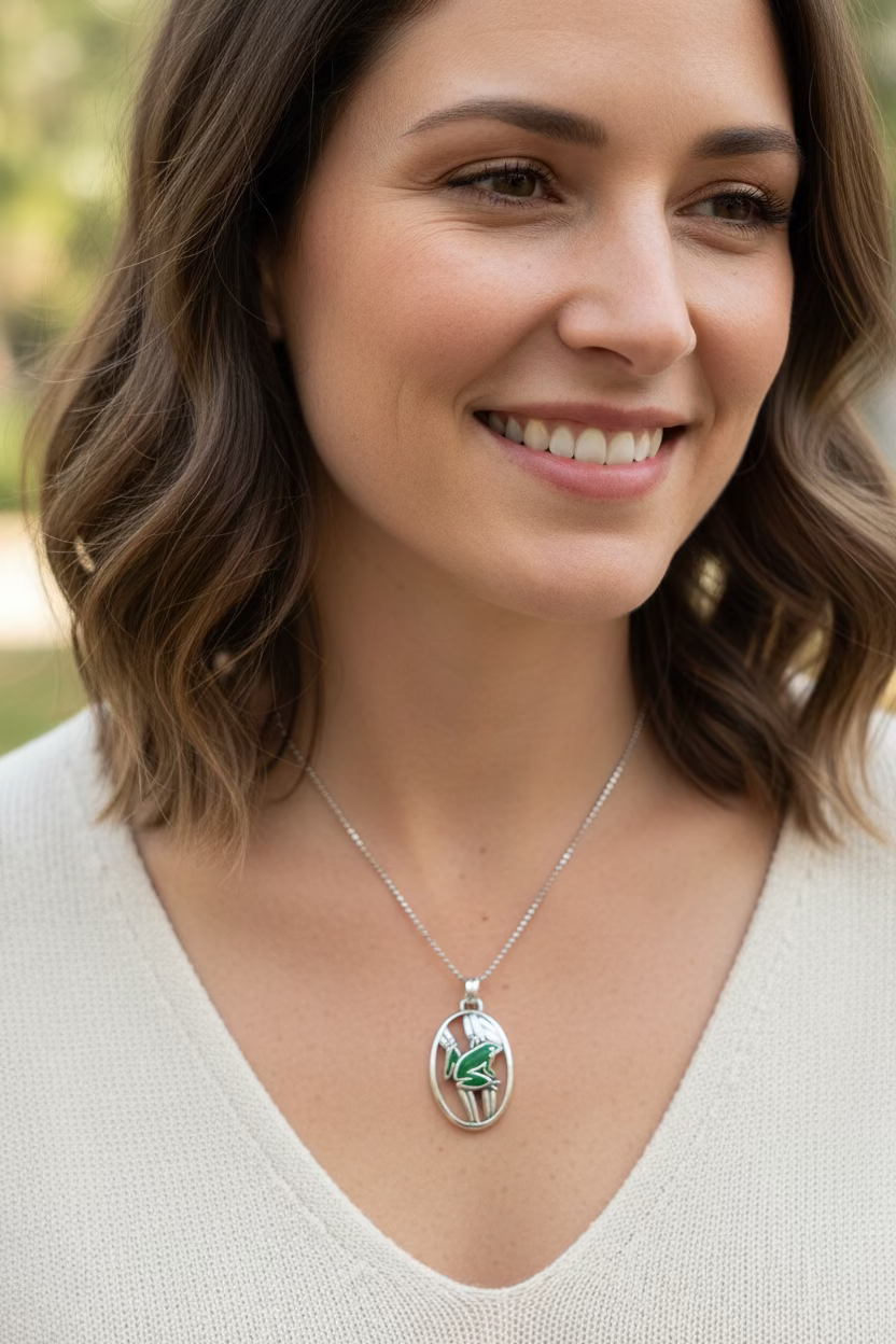 Enamel Green Frog Necklace in Sterling Silver | Pendant | Wiccan Center