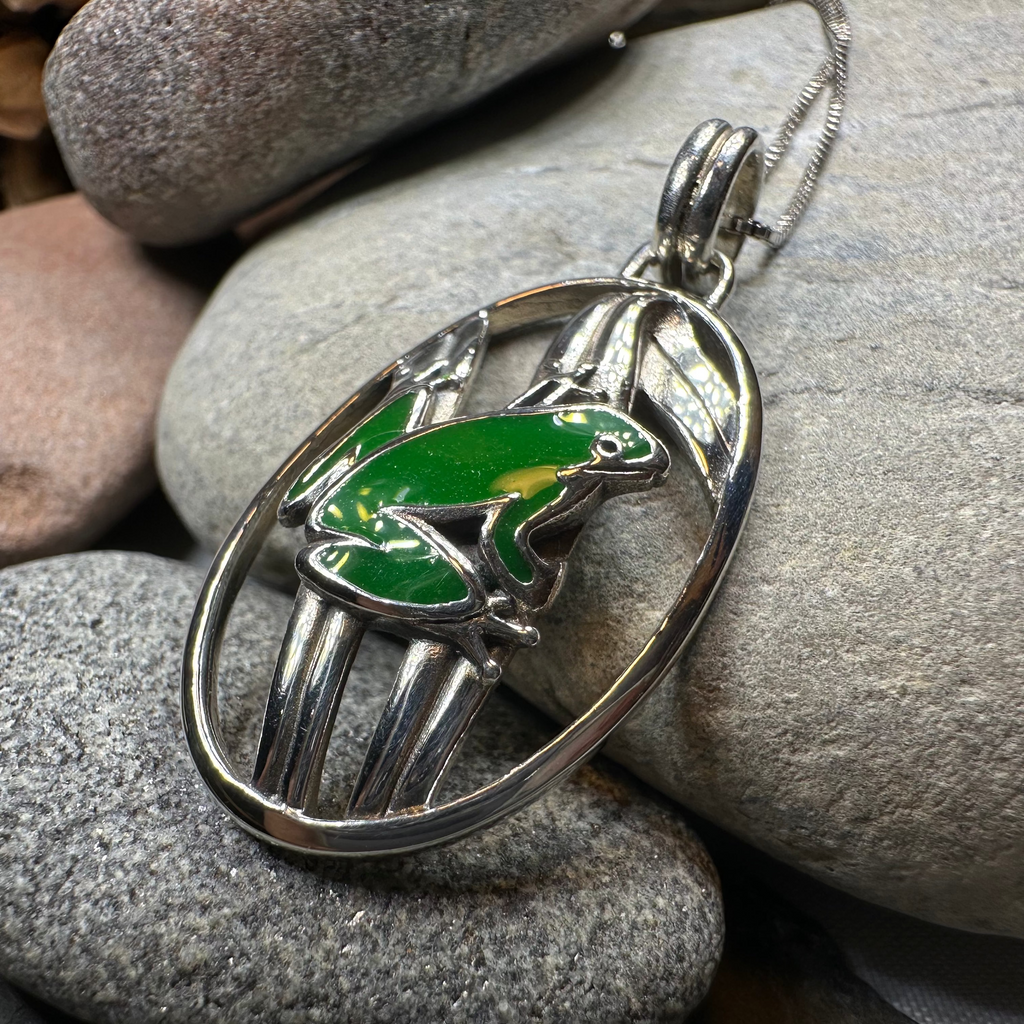 Enamel Green Frog Necklace in Sterling Silver | Pendant | Wiccan Center
