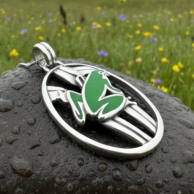 Enamel Green Frog Necklace in Sterling Silver | Pendant | Wiccan Center