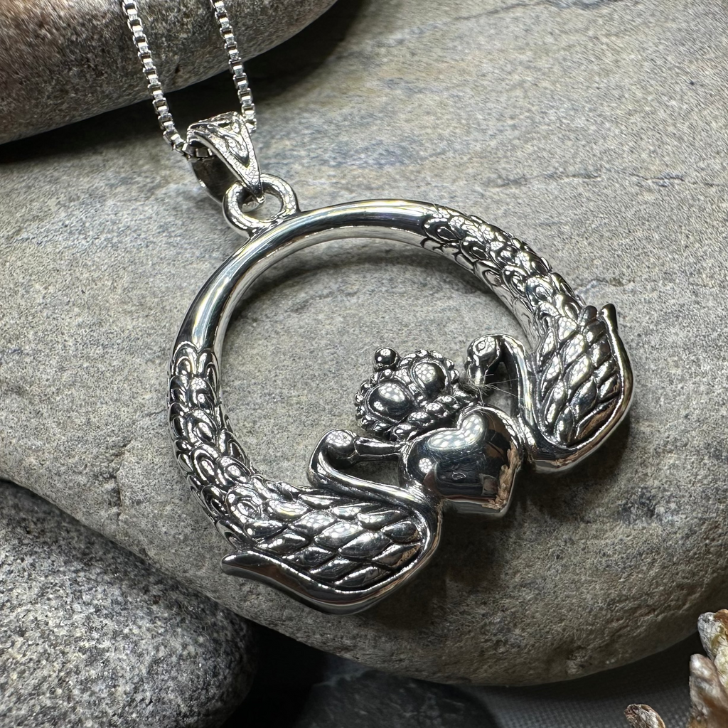 Loving Swan Irish Claddagh Necklace in Sterling Silver | Pendant | Wiccan Center