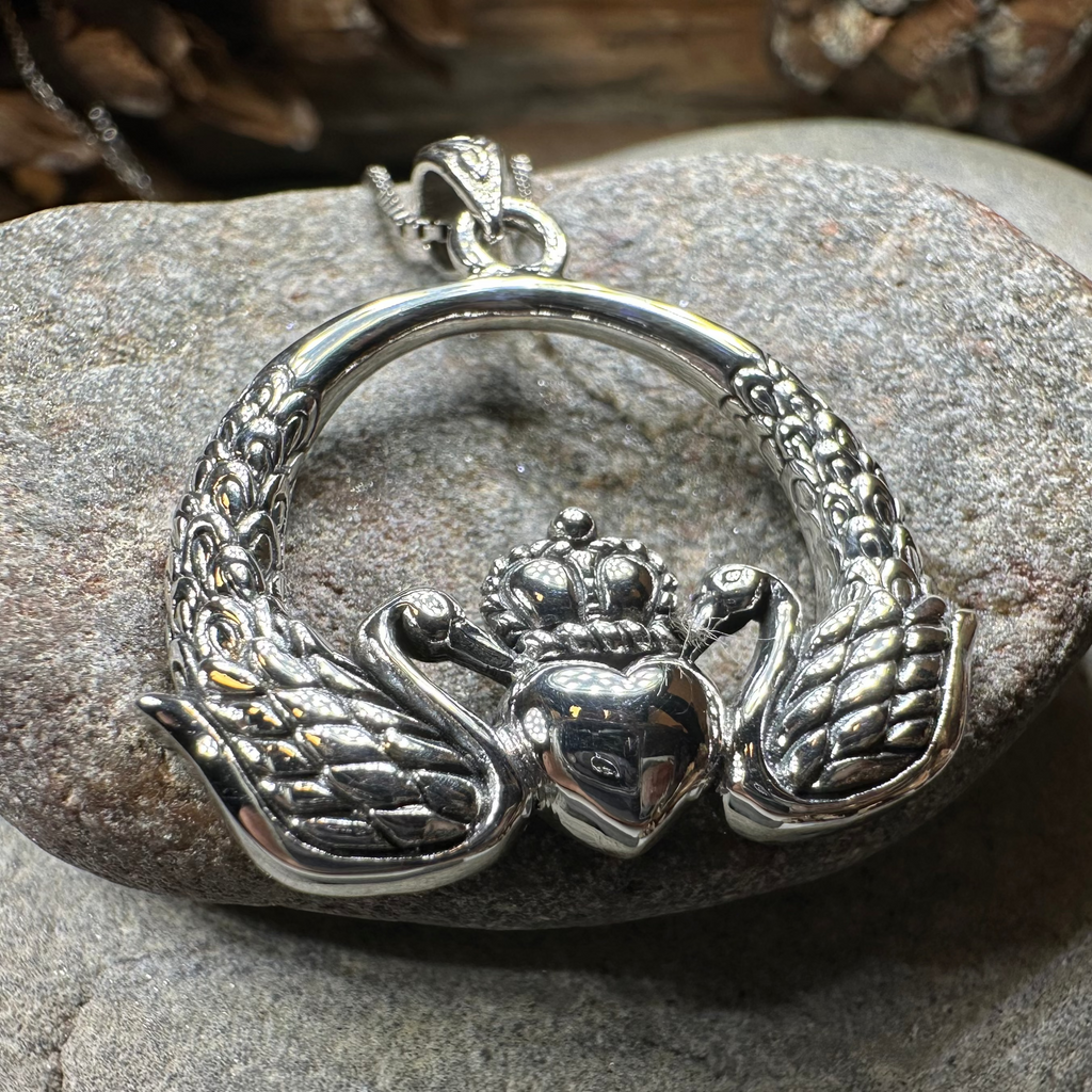 Loving Swan Irish Claddagh Necklace in Sterling Silver | Pendant | Wiccan Center