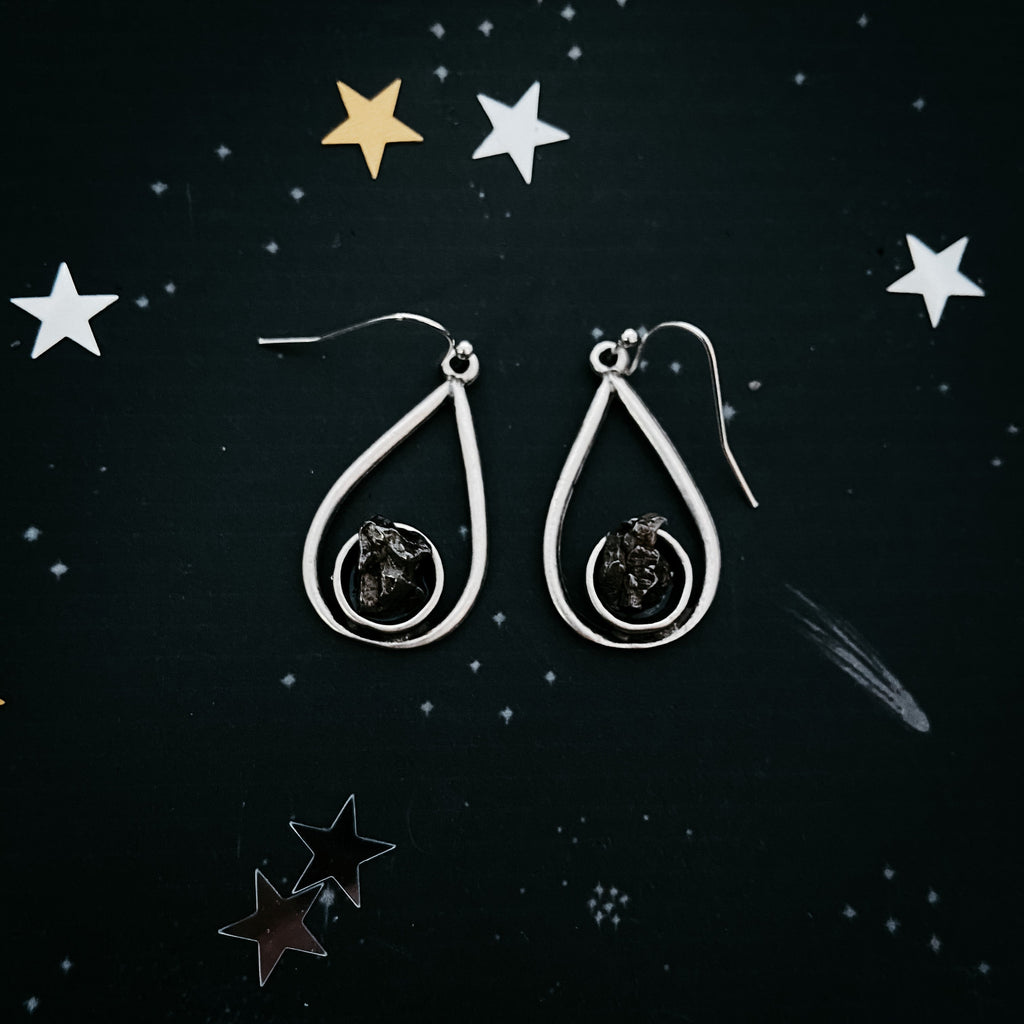 Teardrop Earrings with Raw Meteorite | Earrings | Wiccan Center