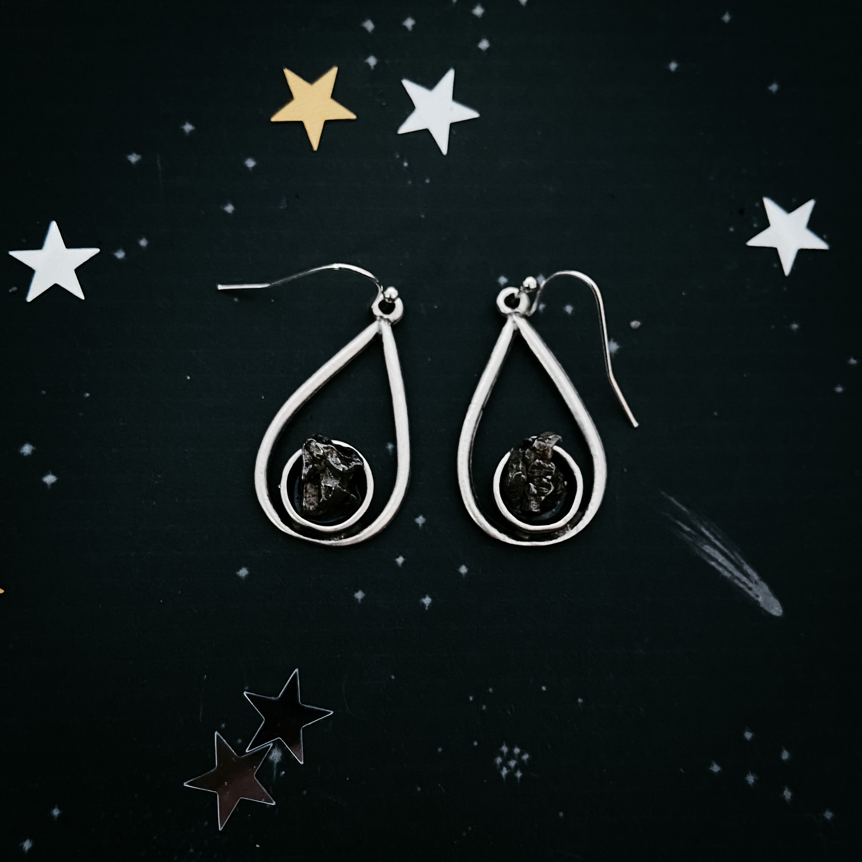 Teardrop Earrings with Raw Meteorite | Earrings | Wiccan Center