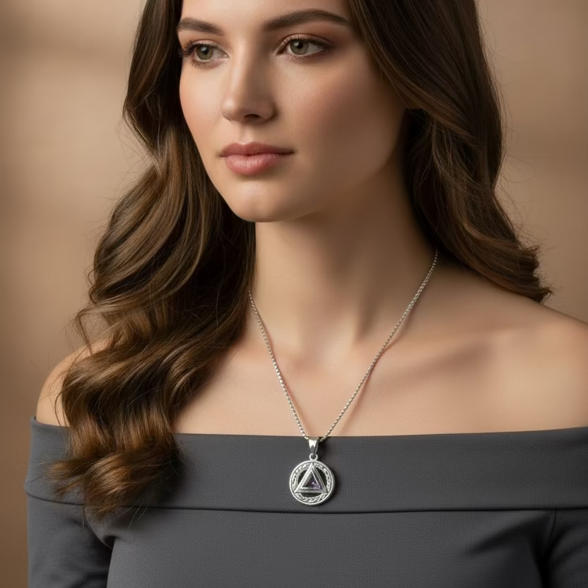Gemstone Celtic AA Sobriety Necklace in Sterling Silver | Pendant | Wiccan Center