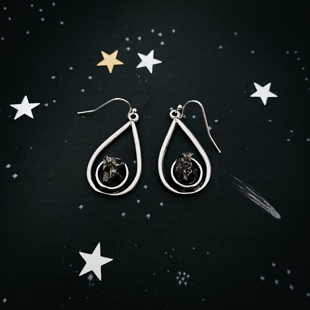 Teardrop Earrings with Raw Meteorite | Earrings | Wiccan Center