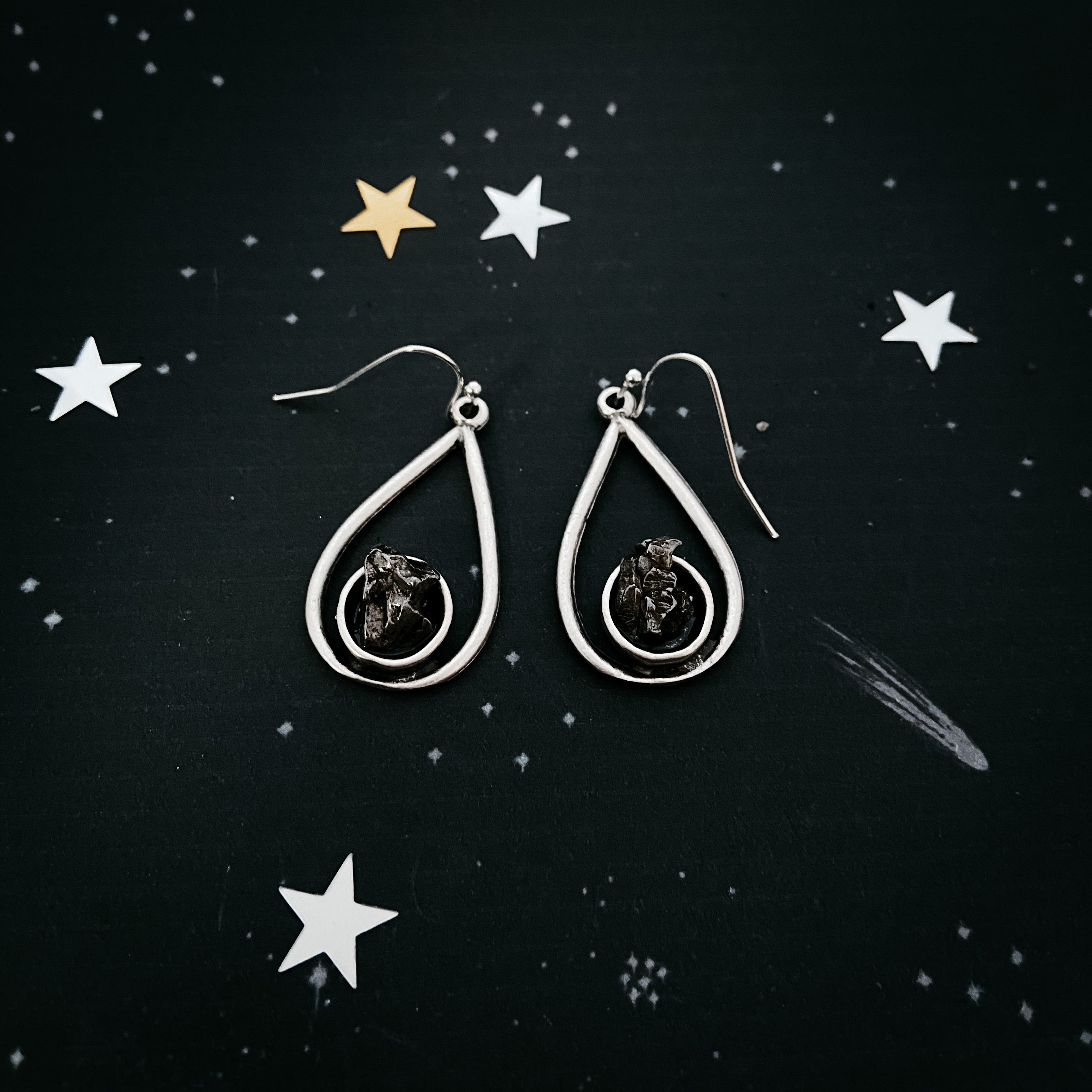 Teardrop Earrings with Raw Meteorite | Earrings | Wiccan Center