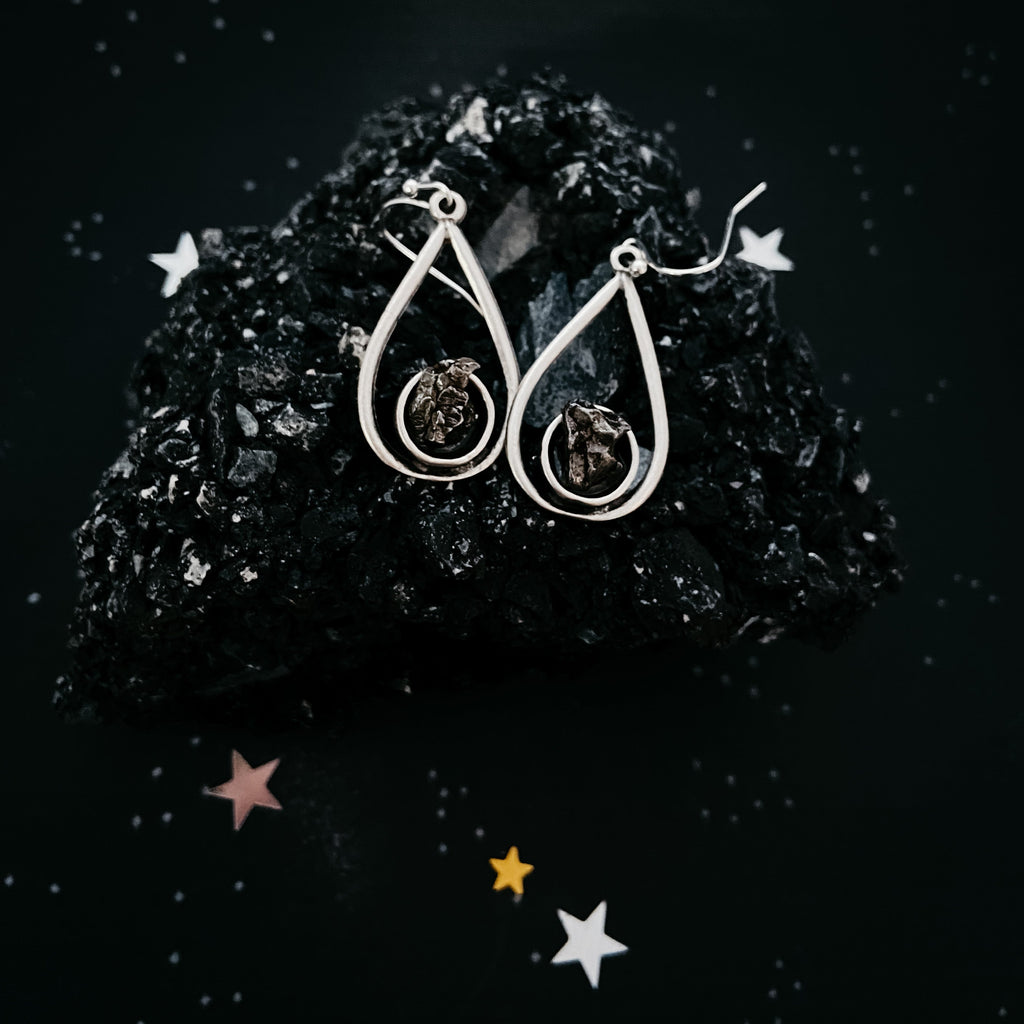 Teardrop Earrings with Raw Meteorite | Earrings | Wiccan Center