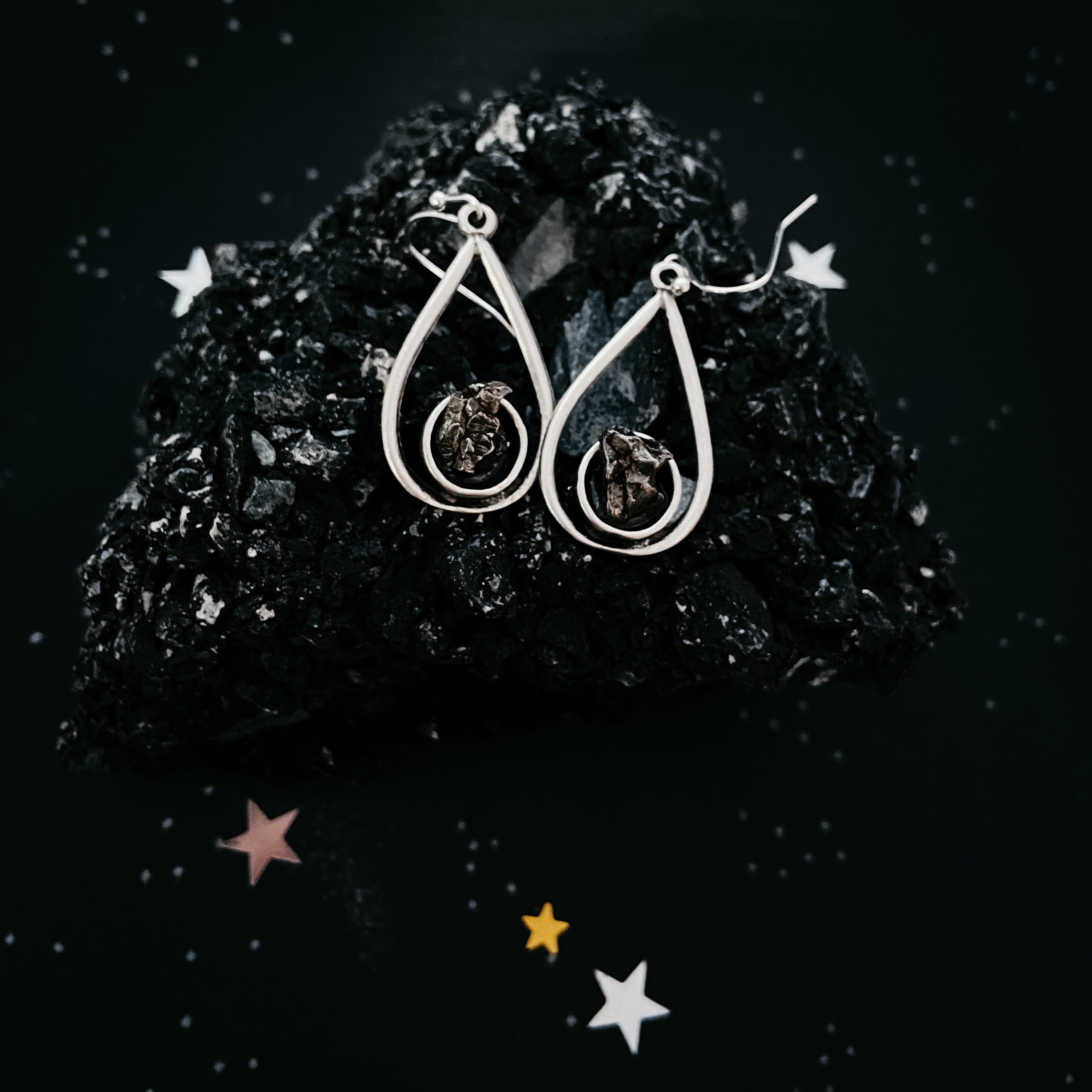 Teardrop Earrings with Raw Meteorite | Earrings | Wiccan Center