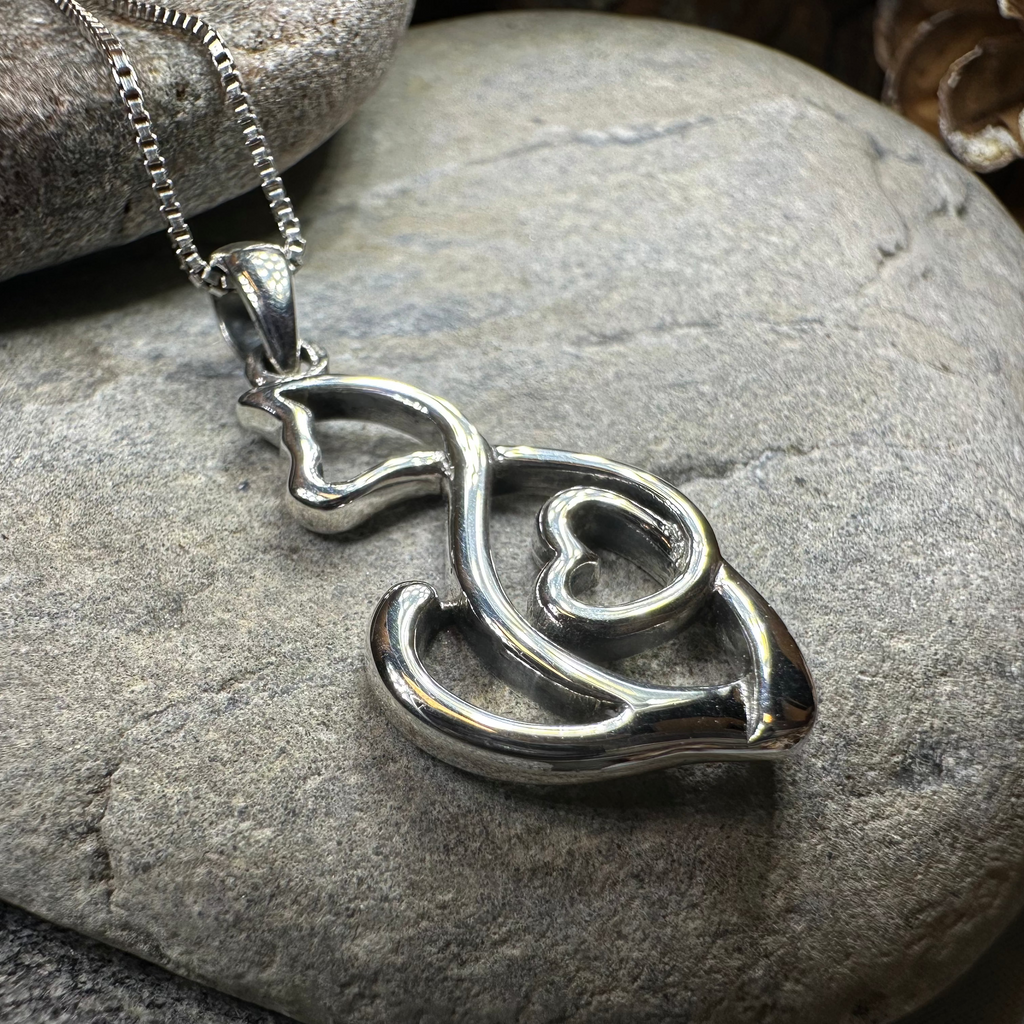 Celtic Cat Love Necklace in Sterling Silver