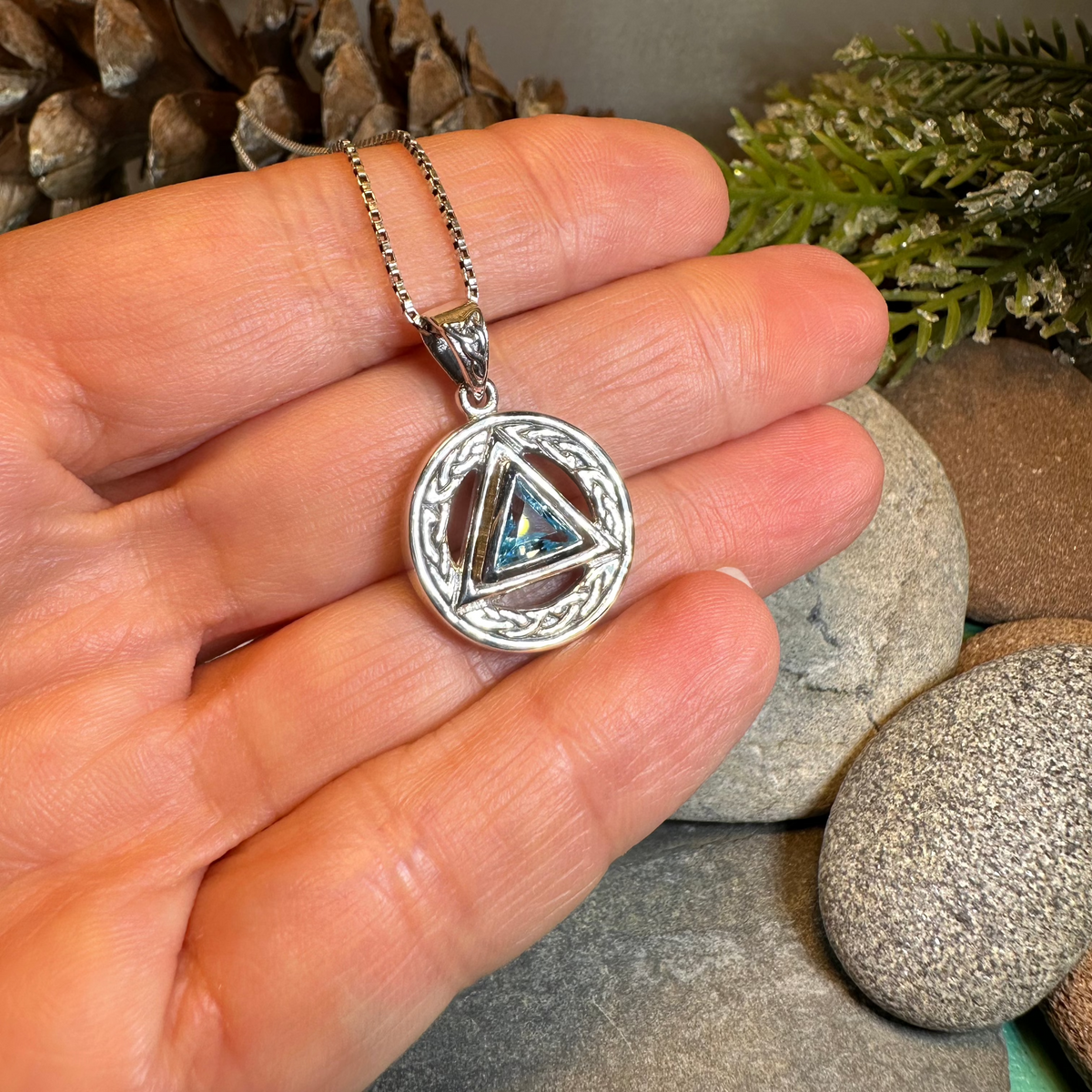 Gemstone Celtic AA Sobriety Necklace in Sterling Silver | Pendant | Wiccan Center