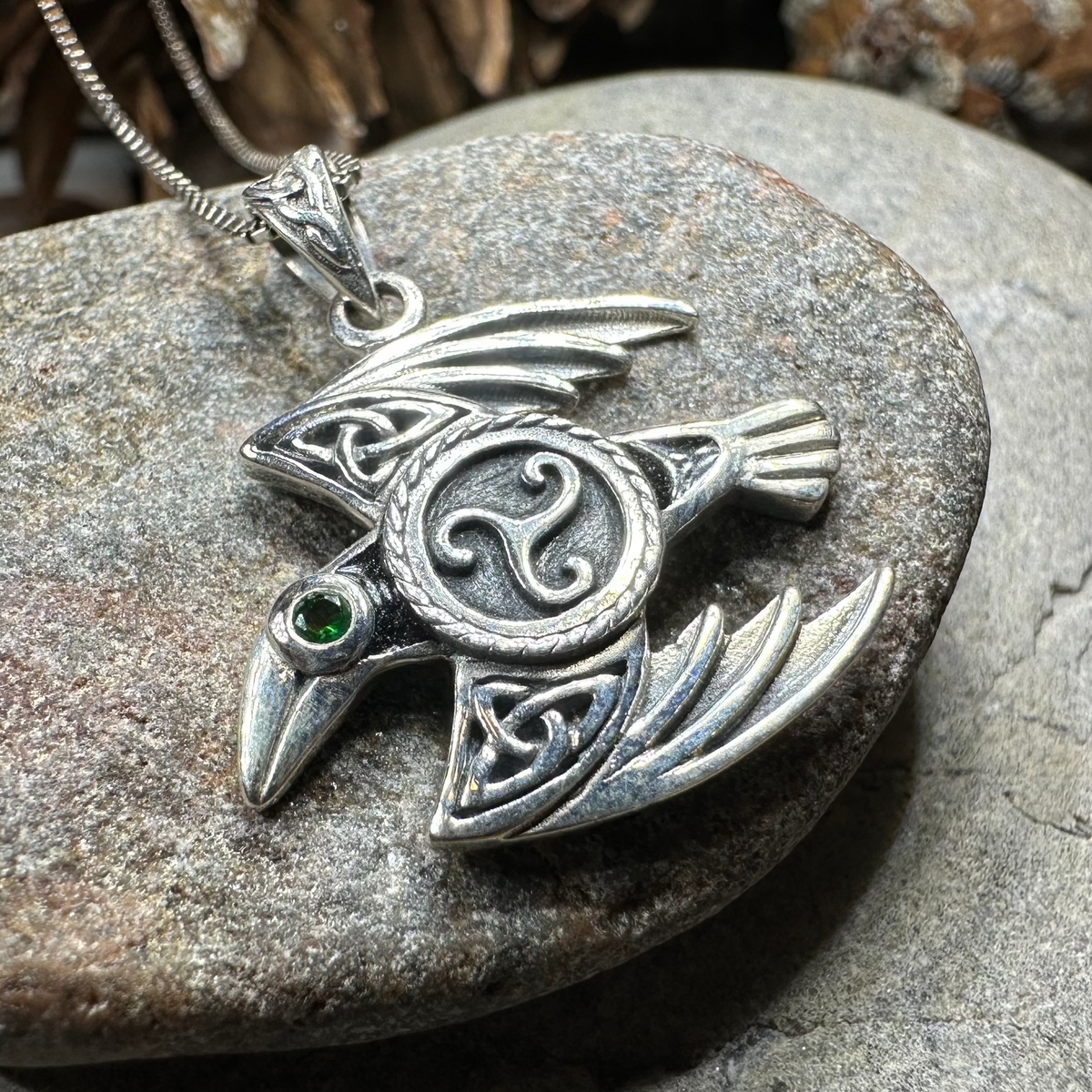 Astrid Celtic Raven Necklace in Sterling Silver