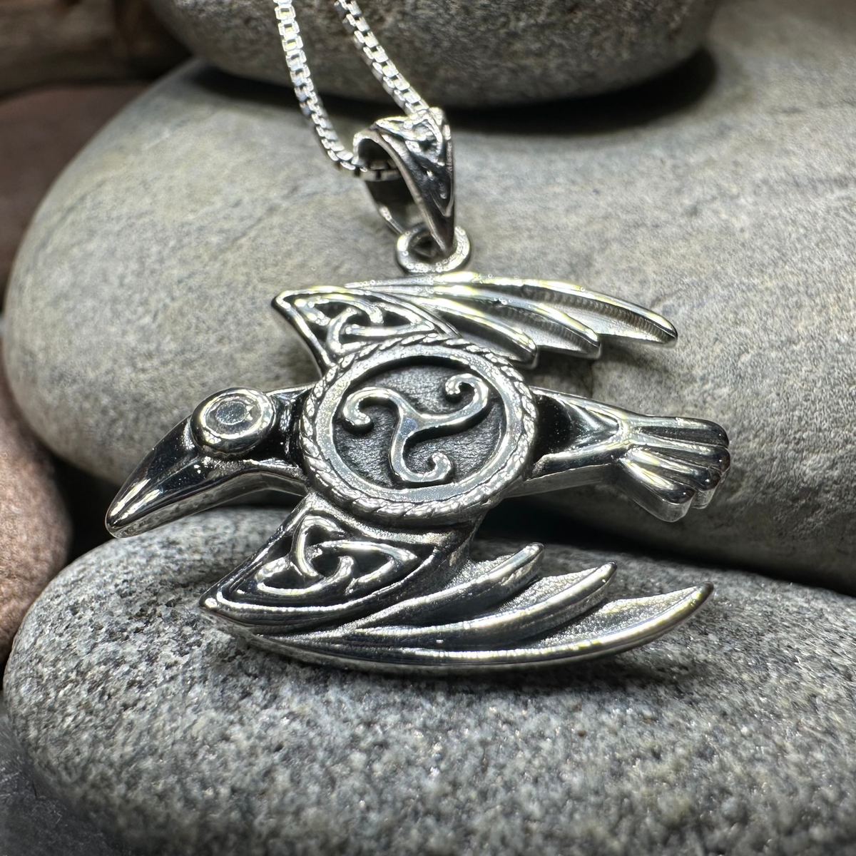 Astrid Celtic Raven Necklace in Sterling Silver