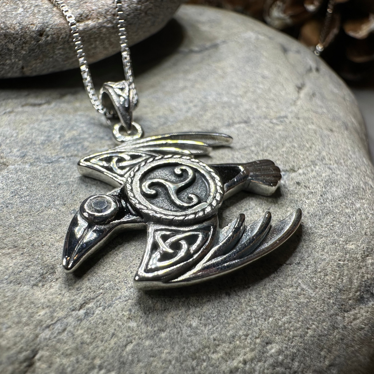 Astrid Celtic Raven Necklace in Sterling Silver