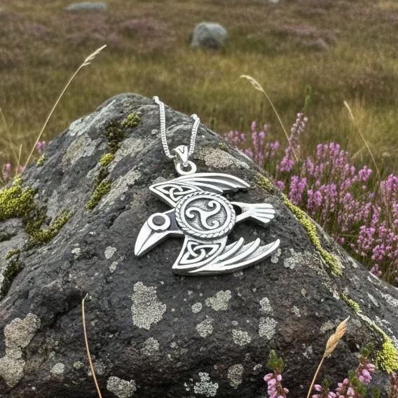 Astrid Celtic Raven Necklace in Sterling Silver