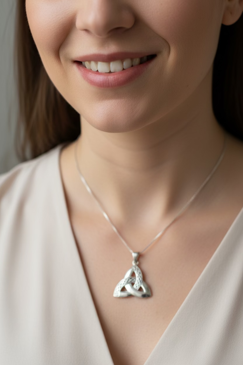 Vafara Celtic Triquetra Knot Necklace in Sterling Silver | Pendant | Wiccan Center
