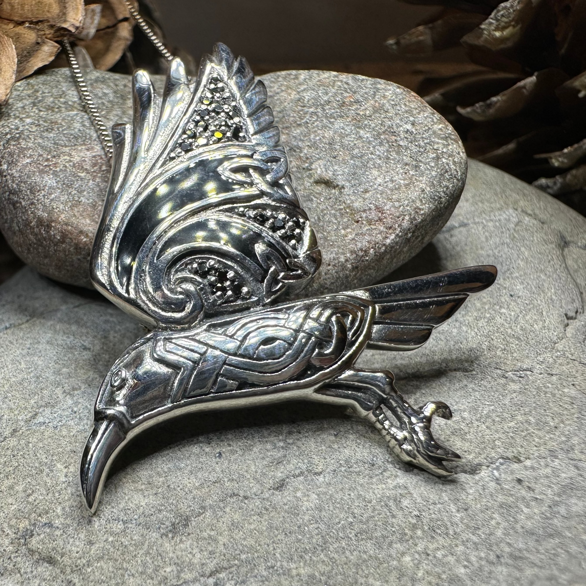 Ashild Raven Celtic Necklace in Sterling Silver