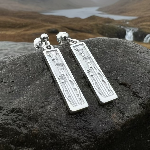 Ella Triple Scottish Thistle Earrings - Handmade in Scotland | Dangle Earrings | Wiccan Center