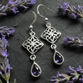 Marinda Celtic Knot Amethyst Earrings in Sterling Silver