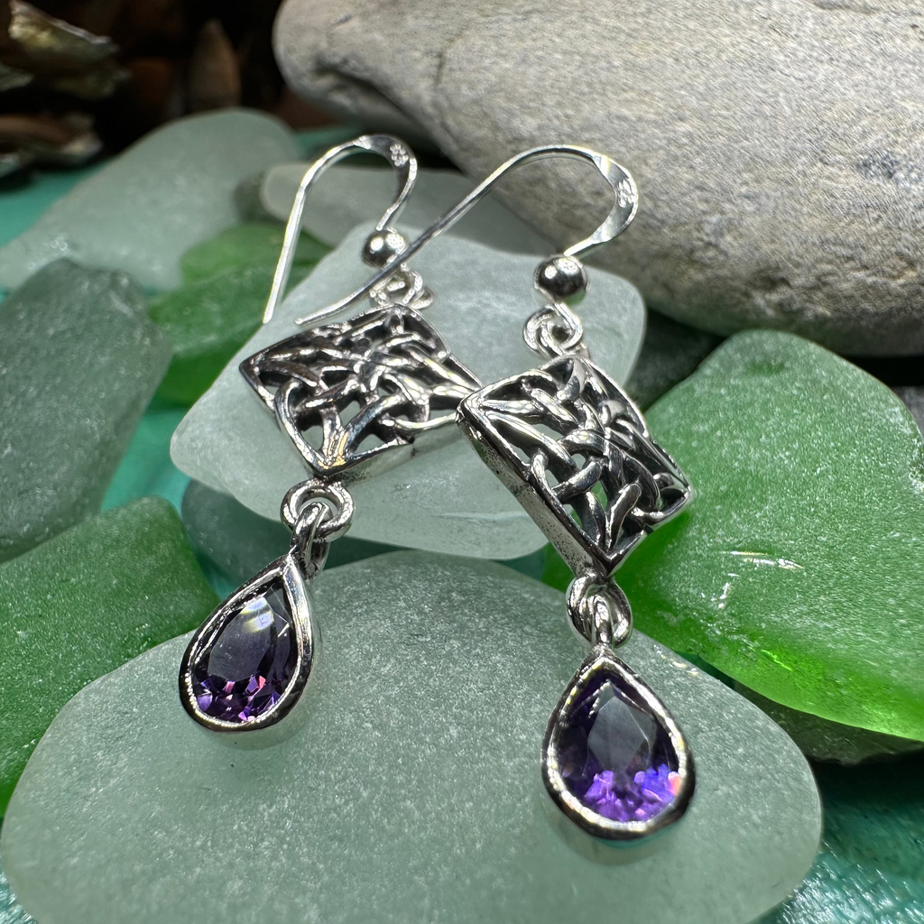 Marinda Celtic Knot Amethyst Earrings in Sterling Silver