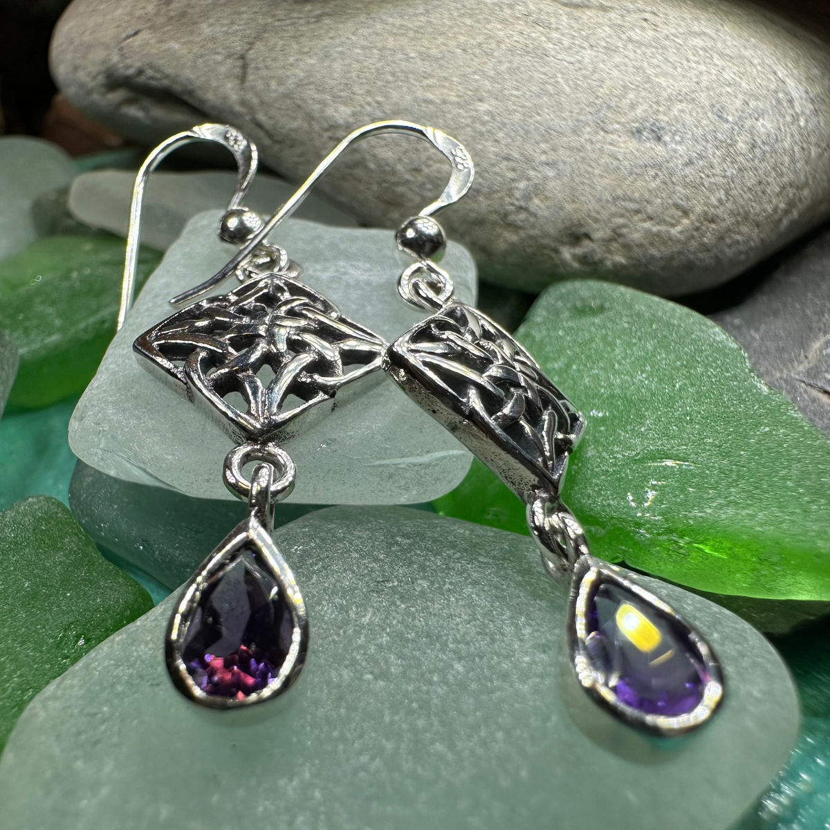 Marinda Celtic Knot Amethyst Earrings in Sterling Silver