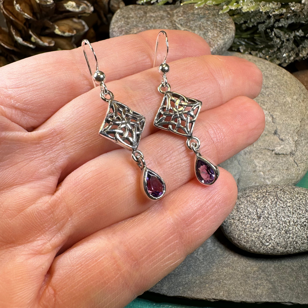 Marinda Celtic Knot Amethyst Earrings in Sterling Silver