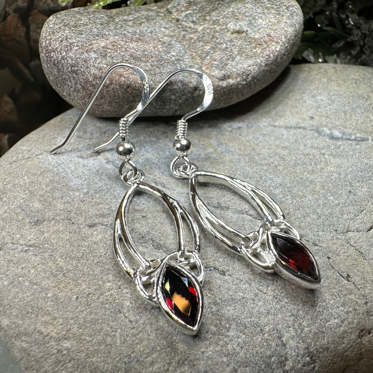 Garnet Trinity Knot Earrings | Dangle Earrings | Wiccan Center