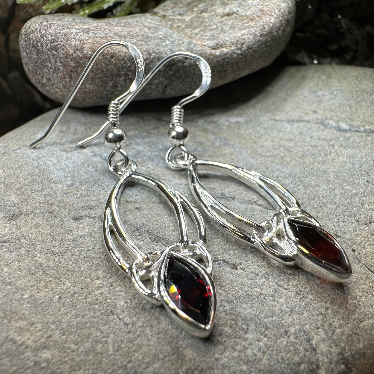 Garnet Trinity Knot Earrings | Dangle Earrings | Wiccan Center