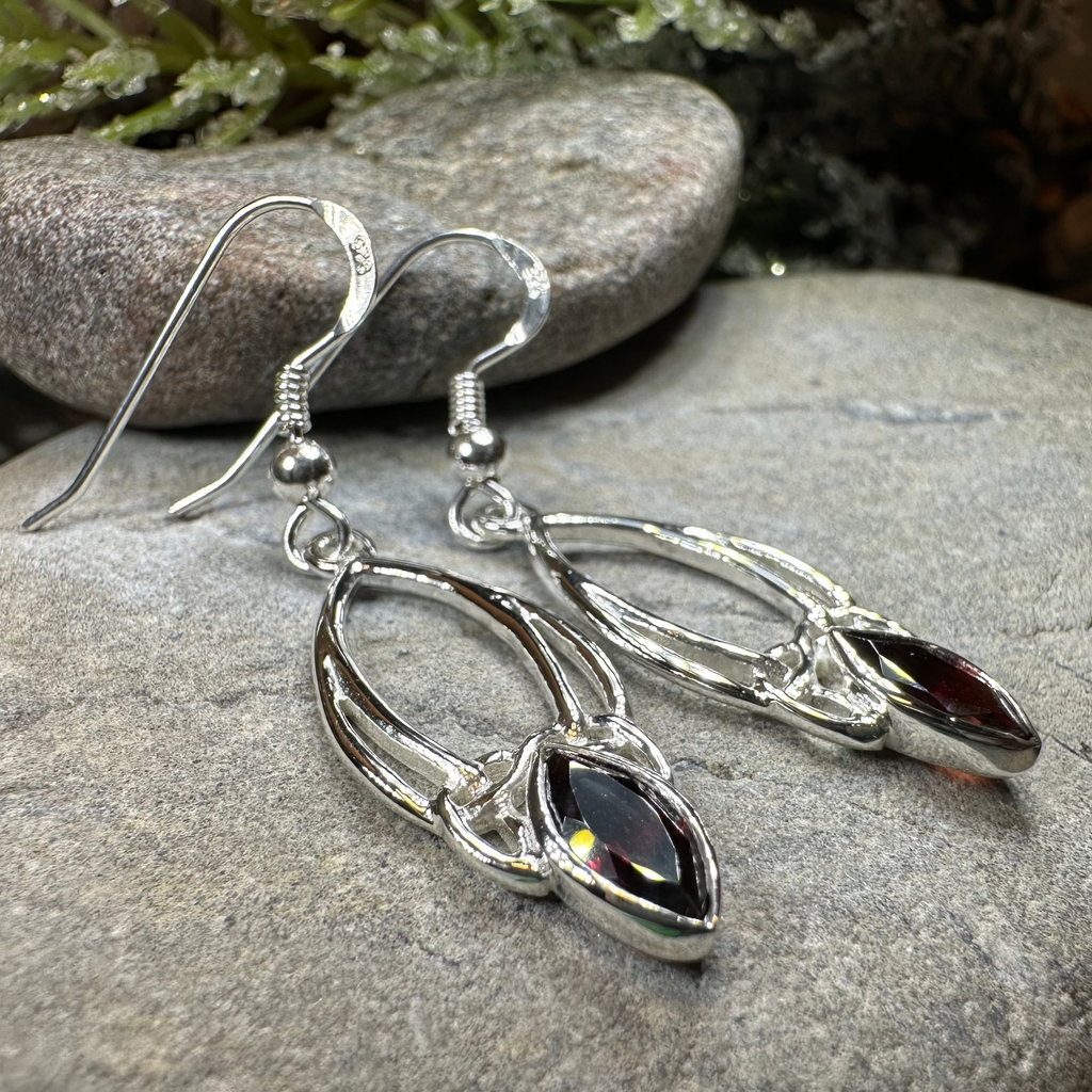 Garnet Trinity Knot Earrings | Dangle Earrings | Wiccan Center