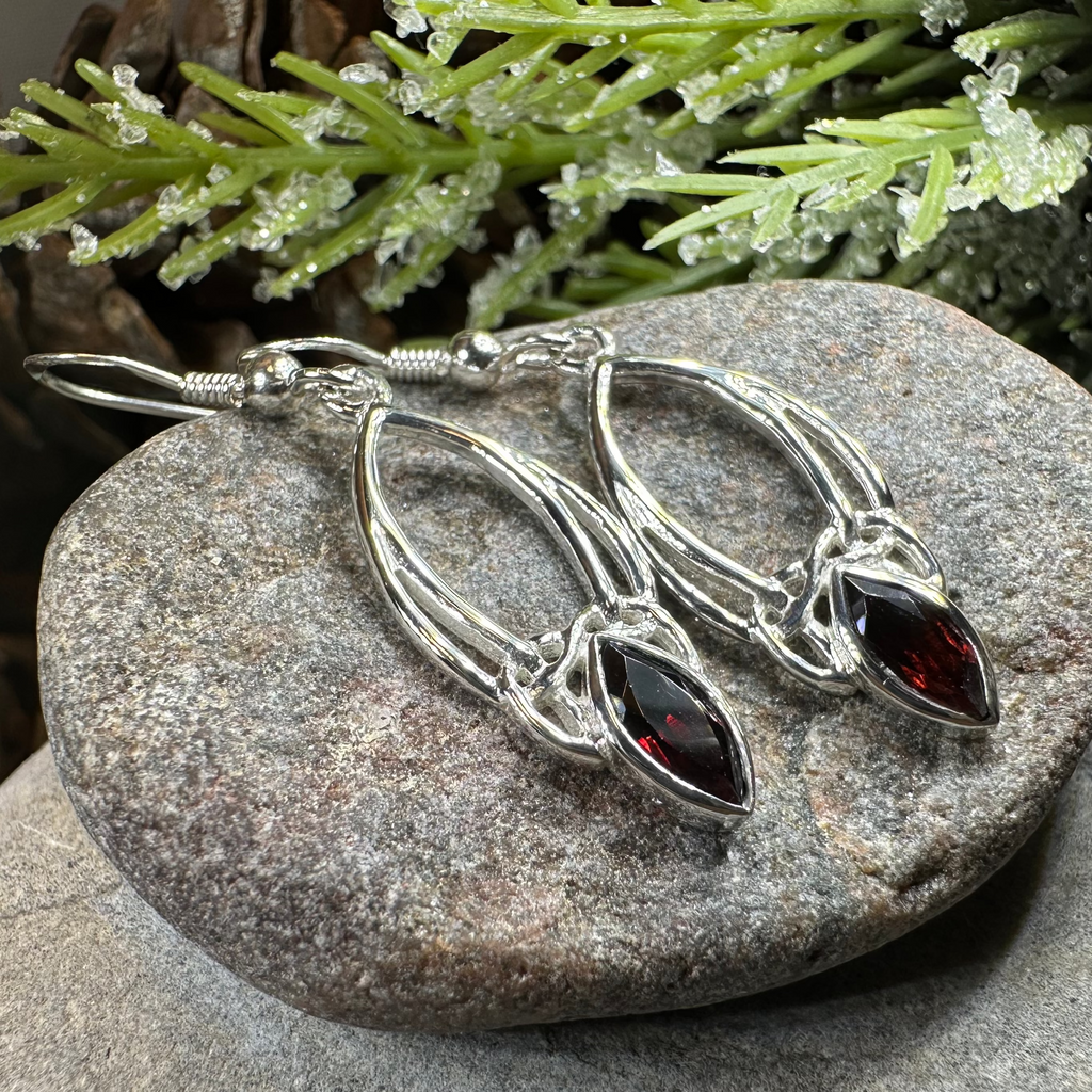 Garnet Trinity Knot Earrings | Dangle Earrings | Wiccan Center