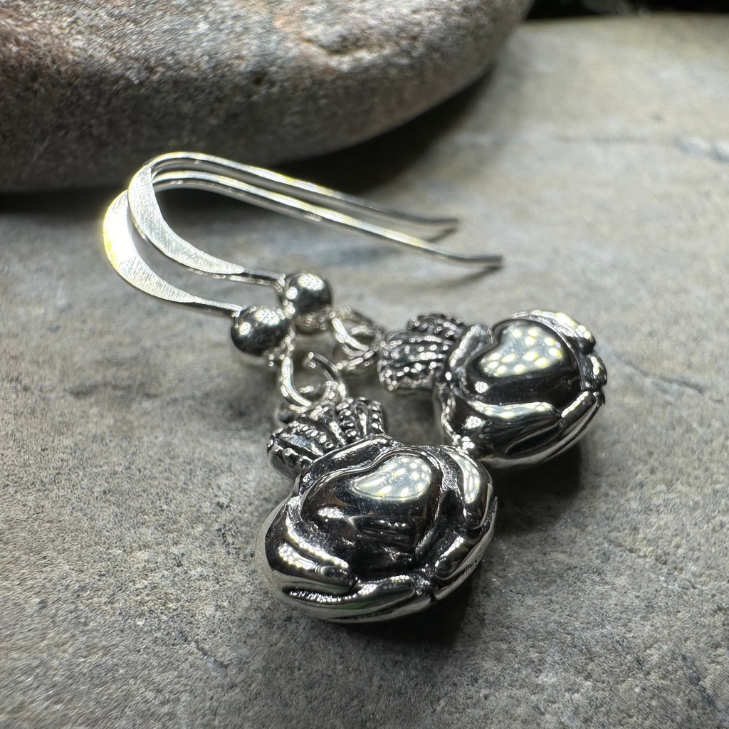 Idalia Irish Claddagh Earrings in Sterling Silver | Dangle Earrings | Wiccan Center