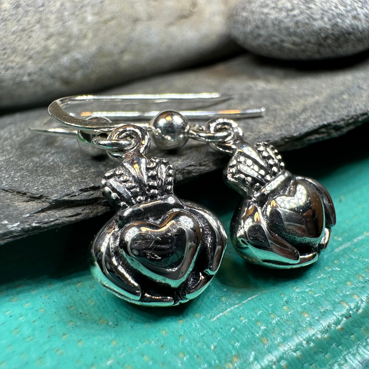 Idalia Irish Claddagh Earrings in Sterling Silver | Dangle Earrings | Wiccan Center